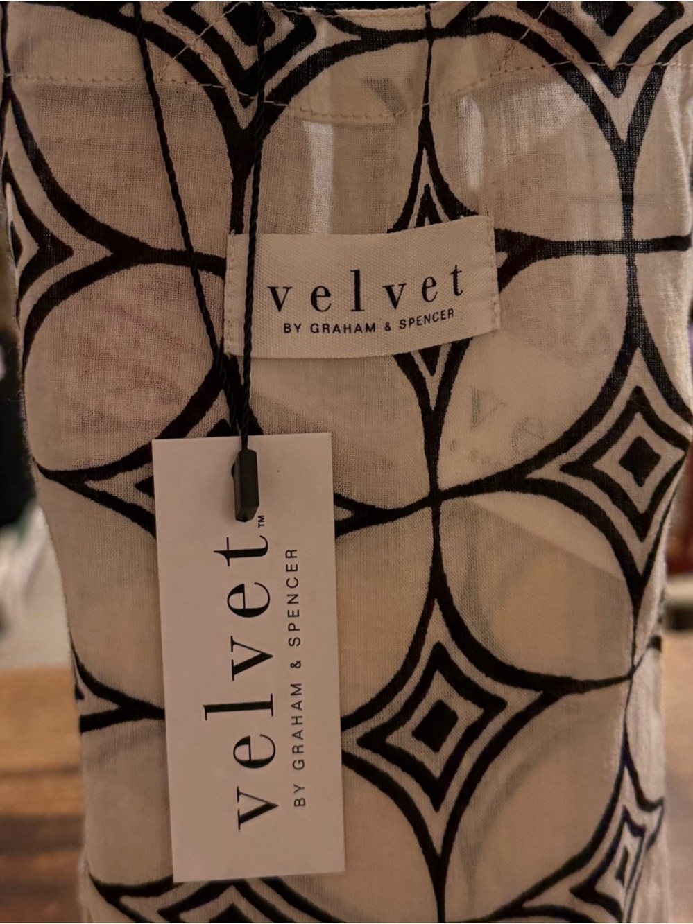 Printed Black & Cream Wrap Skirt with Red Trim - Picture 6 of 6